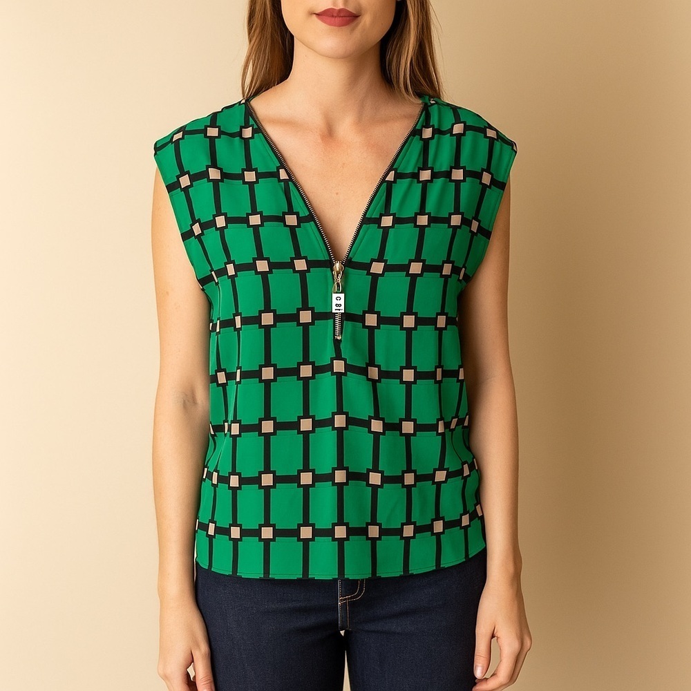 Michael Kors Green Checkered Blouse